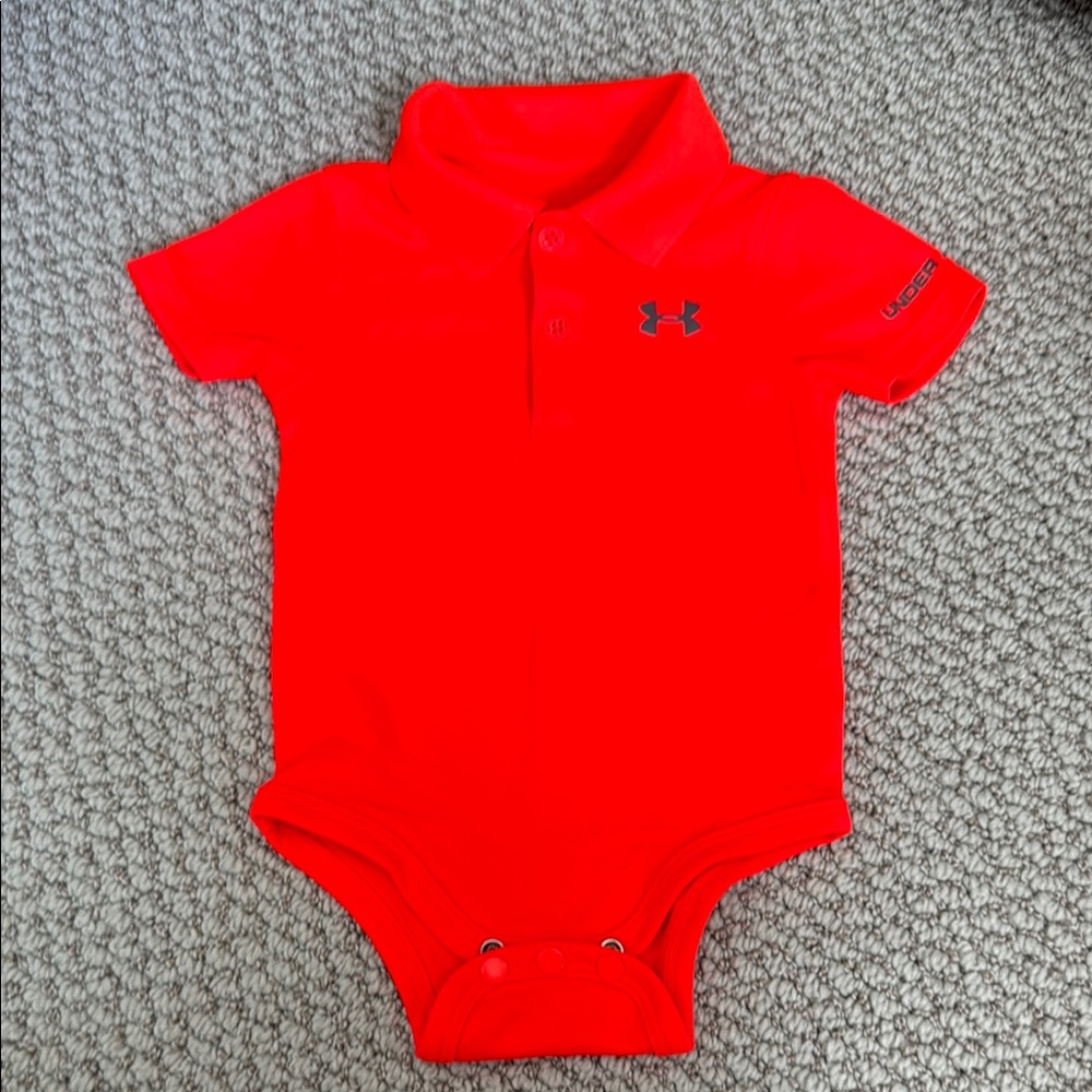 LIKE NEW Under Armour Bright Orange Polo Onesie (Size 3-6 months)